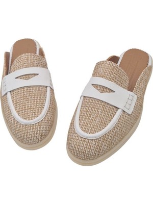 Hakiki Deri Keten Detaylı Pembe Günlük Kadın Terlik