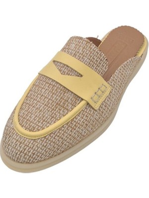 Hakiki Deri Keten Detaylı Pembe Günlük Kadın Terlik