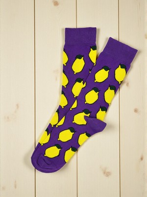 G Socks Mor Limon Desenli Renkli Çorap