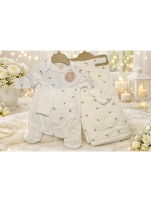 Gmn Collection Yenidoğan Lale Figürlü Battaniyeli 4'lü Hastane Çıkışı Zıbın Seti