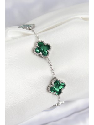 Eco Lounge 316L Çelik Sedefli Zümrüt Yeşil Gümüş Renk Yonca Kadın Bileklik