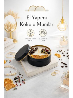 Flow Home Dekoratif Lüks Soya Mum,el Yapımı  Mum,metal Kutu ,karabiber Detay Ev Hediyesi,kahve Kokulu 100 G