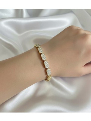 Hoolya Design Xuping Modern Tasarım Zirkon Taşlı Kuyumcu Serisi Premium Bileklik 17CM + 2cm Ayarlı