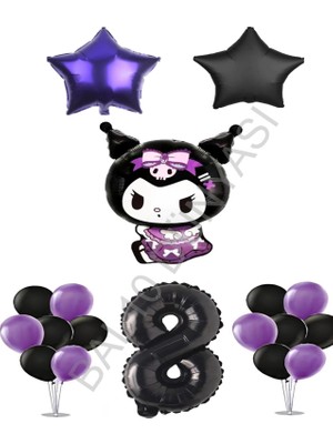 Bal10 Dünyası BAL10 Kuromi Standlı Rakamlı Yıldızlı Doğum Günü Parti Seti Yaş-8