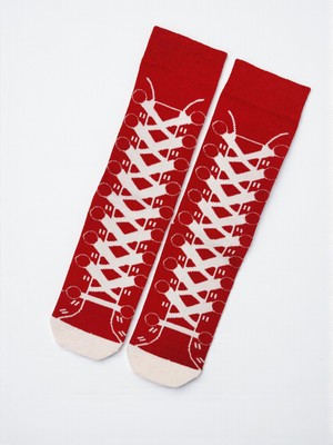 G Socks Kırmızı Bağcık ve Ayakkabı Desenli Renkli Çorap