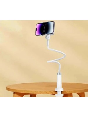 Etashop 360° Esnek Telefon Tutucu Kelepçeli Masa Yatak Başlığı Standı 4" 7.1" Uyumlu Beyaz