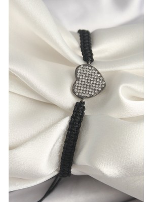 Eco Lounge Pirinç Füme Renk Zirkon Taşlı Kalp Figür Asansörlü Makrome Model Kadın Bileklik