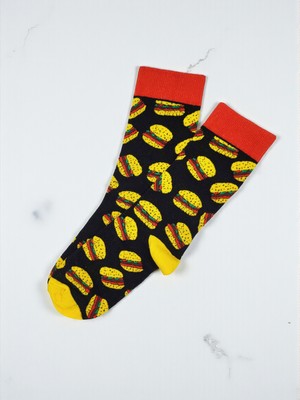 G Socks Siyah Hamburger Desenli Renkli Çorap