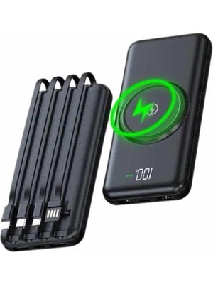 Pazarcan Wireless Powerbank 10000 Mah LED Ekranlı Dahili Kablolu Hızlı Şarj