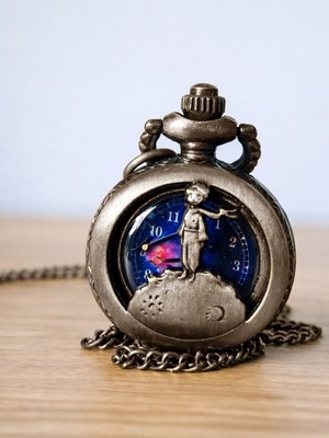 Küçük Prens Özel Tasarım Saatli Kolye Arkadaşa Sevgiliye Doğum Günü Hediyesi