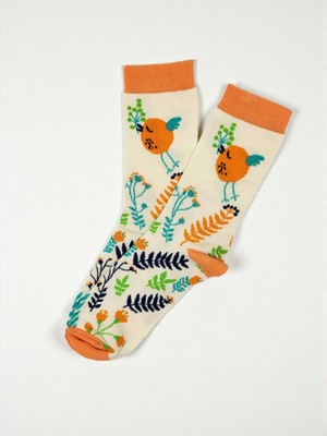 G Socks Portakal Kuş Desenli Renkli Çorap