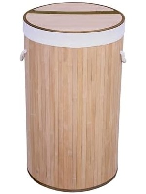 Aydenstore El Yapımı Hasır Katlanır Çamaşır Sepeti Yuvarlak 60 Litre (35CM*35CM*61CM), Doğal Malzemeden Üretilmiş Çamaşırlık (Naturel)