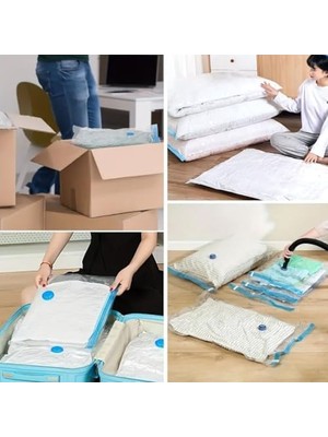 Aydenstore 5'li Paket 3 Boy Vakumlu Hurç Giysi Yastık Yorgan Yazlık Kışlık Için Vakumlu Saklama Torbaları, 2 Adet 70X50CM - 2 Adet 80X60CM - 1 Adet 100X80CM + El Pompası Hediye