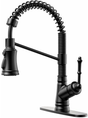 Aydenstore Aşağı Çekmeli Püskürtücülü Tek Seviyeli Mutfak Lavabo Bataryası, Tek Saplı Çekmeli Mutfak Bataryası, Mat Siyah