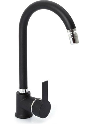 Aydenstore Hms Siyah T-Max Pirinç 360° Oynar Başlıklı Mutfak Evye Bataryası