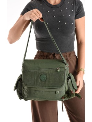 Duomino Yeşil Krinkıl Suya Dayanıklı Klinkır Çok Cepli Çapraz Çanta / Omuz Çantası / Postacı Çanta