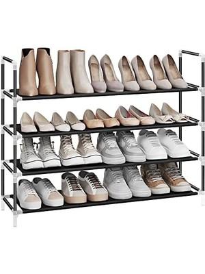 Aydenstore 4 Katlı Ayakkabı Rafı, Antre Dolabı Için Ayakkabı Saklama Çözümü, Ince ve Yer Tasarrufu Sağlayan, Metal Çerçeve, Dokuma Olmayan Kumaş Raflar, Siyah LSH054B01