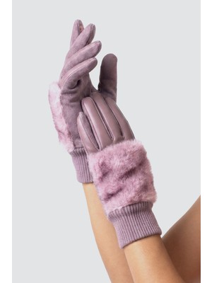 Robanu Mor Dokunmatik Kürklü Kadın Eldiven