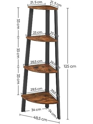 Aydenstore Vasagle Köşe Rafı, Ayaklı Raf, Kitaplık, 4 Raflı Merdiven Rafı, Kolay Montaj, Sağlam Çelik Çerçeve, Oturma Odası, Yatak Odası, Balkon, Endüstriyel Tasarım, Eski Kahverengi-Siyah LLS34X