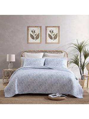 Aydenstore Bahama - Yorgan Seti, Uyumlu Süslü Süslü Çift Taraflı Pamuklu Yatak Takımı, Dört Mevsim Ev Dekoru (Dikilmiş Mavi, Kral)