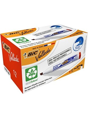 Aydenstore Velleda 1751 Eco Kesik Uçlu Beyaz Tahta Kalemi, Kırmızı, 12'li Kutu, 3,7 mm ile 5,5 mm Kalın Uç,kuru Silinebilir Mürekkep
