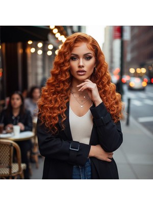 Pazarcan Gerçek Front Lace Tül Peruk / Yoğun Dalgalı / Bakır 70/75CM