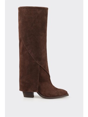 Elle Kahve Deri Kadın Western Çizme