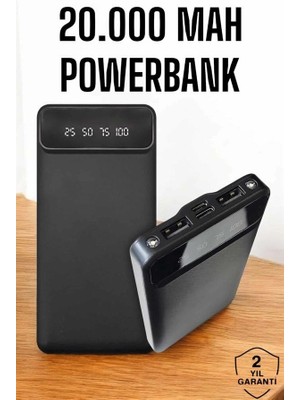 20.000 Mah LED Işıklı LCD Ekran USB Girişli Type-C Lightning Powerbank ( Lisinya )