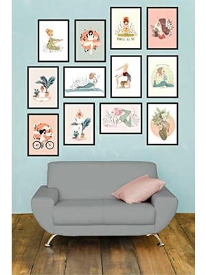 Aydenstore Çoklu Duvar Tabloları, Yoga Dekorasyon, Yogiye Hediye, 12 Parça Mdf Tablo, Çoklu Tablo Seti