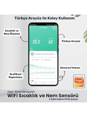 Aydenstore Wifi Sıcaklık ve Nem Sensörü (, Smart Life Uyumlu)