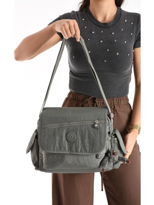 Duomino Gri Krinkıl Suya Dayanıklı Klinkır Çok Cepli Çapraz Çanta / Omuz Çantası / Postacı Çanta