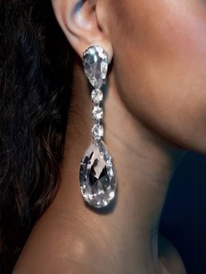 Alya's Aksesuar Gümüş Kaplama Büyük Su Damlası Sallantılı Kristal Küpeler