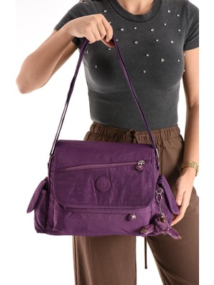Duomino Mor Krinkıl Suya Dayanıklı Klinkır Çok Cepli Çapraz Çanta / Omuz Çantası / Postacı Çanta
