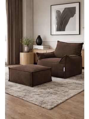 Homedius Notre Kadife Koltuk Puf Set Kahverengi