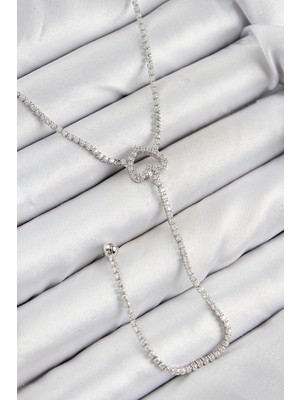 Azrlya Pirinç Zirkon Taşlı Kalp Model Gümüş Renk  Y Kolye Azry (Rsbjt-34)