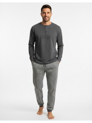 Bonbon Erkek Pamuklu Gri Melanj Renk Pijama Takımı AL001 V2
