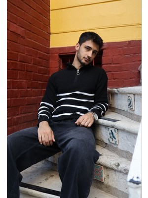 Merinsmoda Urban Strıpe Yarım Fermuarlı Kazak Premıum