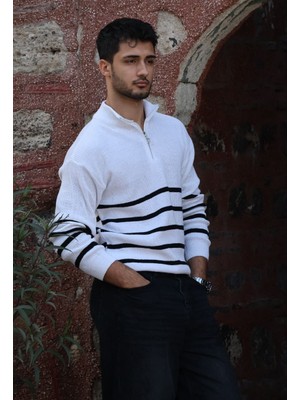 Merinsmoda Urban Strıpe Yarım Fermuarlı Kazak Premıum