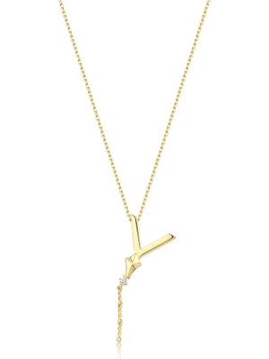 Alya Harf Kolye Gold Renkli Çelik Y Uçurtma Detaylı Kolye