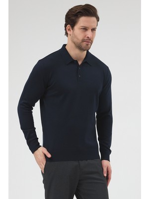 Hateko Erkek Lacivert %50 Yün Polo Yaka Triko