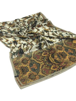 Hermes Vual Ipek Şal Etnik  Desen Taş Yeşil Bordo