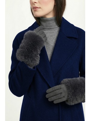 Robanu Kadın Füme Kürklü Süet Dokulu Lüks Kışlık Eldiven