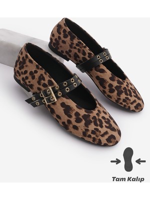 Marjin Kadın Çift Bantlı Zımbalı Günlük Babet Bekosa Leopar