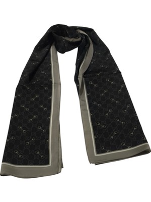 Gucci Vual Ipek Şal G Desen Gri Siyah