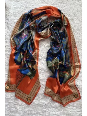 Hermes Vual Ipek Şal Etnik Desen  Turuncu