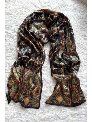 Hermes Vual Ipek Şal Etnik  Desen Siyah