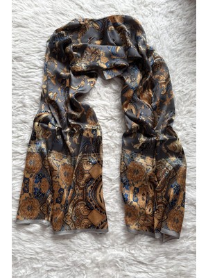 Hermes Vual Ipek Şal Etnik  Desen Gri