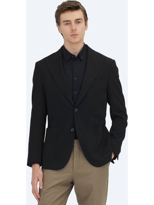 Kip Siyah Çizgili Modern Fit Ceket