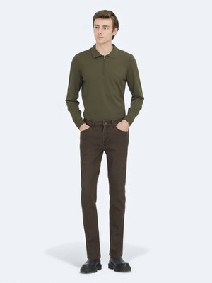 Kip Kahverengi Slim Fit Denim Pamuk Karışımlı Pantolon