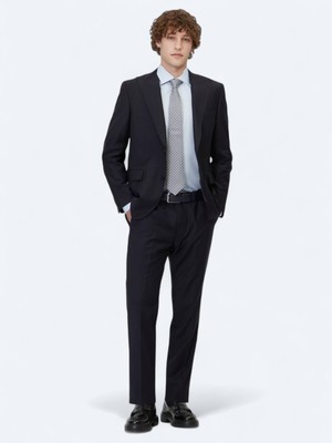 Kip Lacivert Düz Modern Fit Yün Karışımlı Takım Elbise